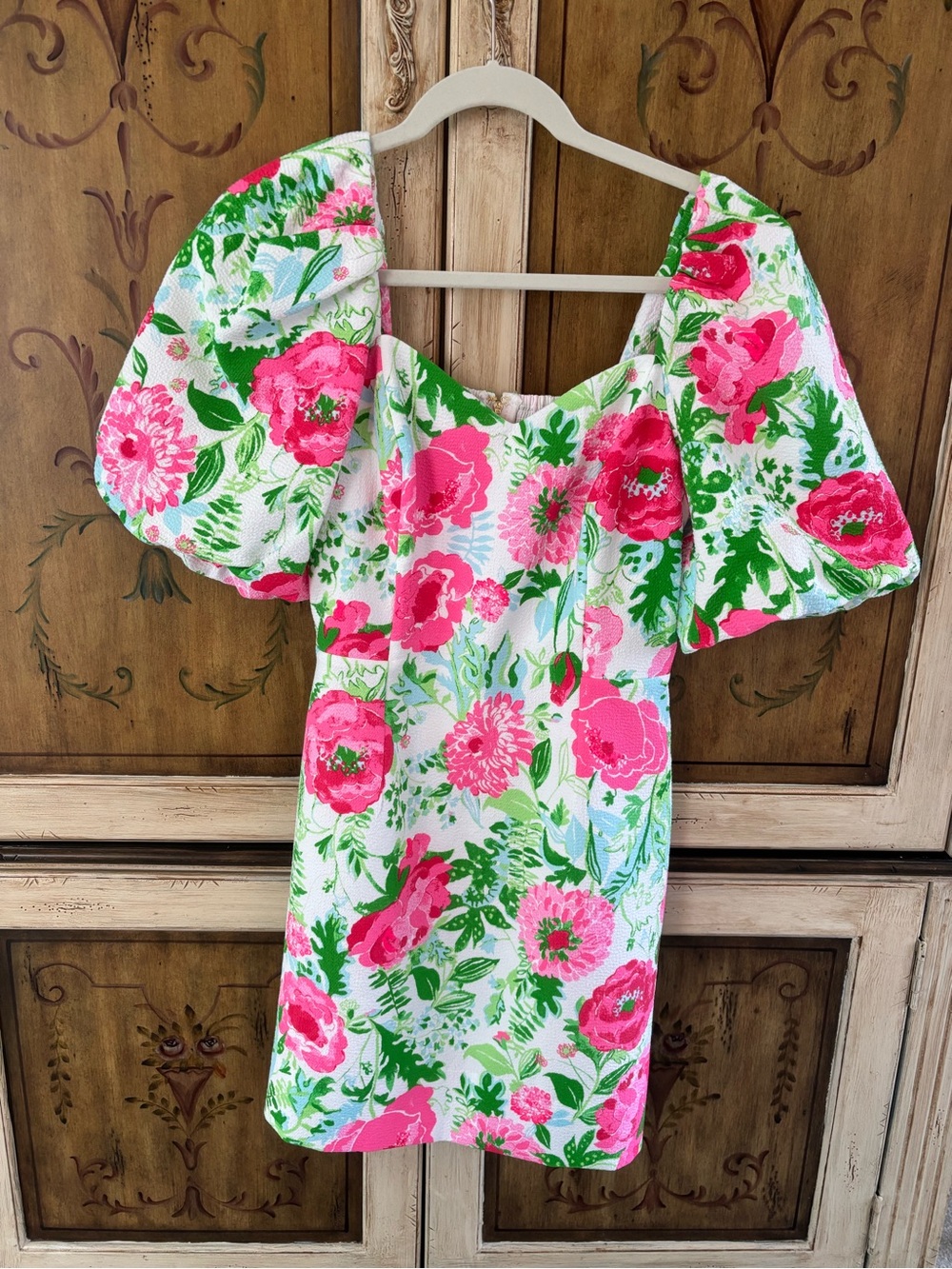 Lilly Pulitzer Justina Skirted Romper Size 6 with Pink & Green Floral Print